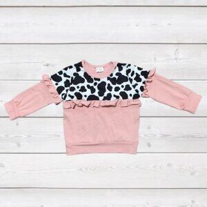 Cow Print Ruffle Shirt - Dainty Rose Long Sleeve Shirt 18 - 24 Months